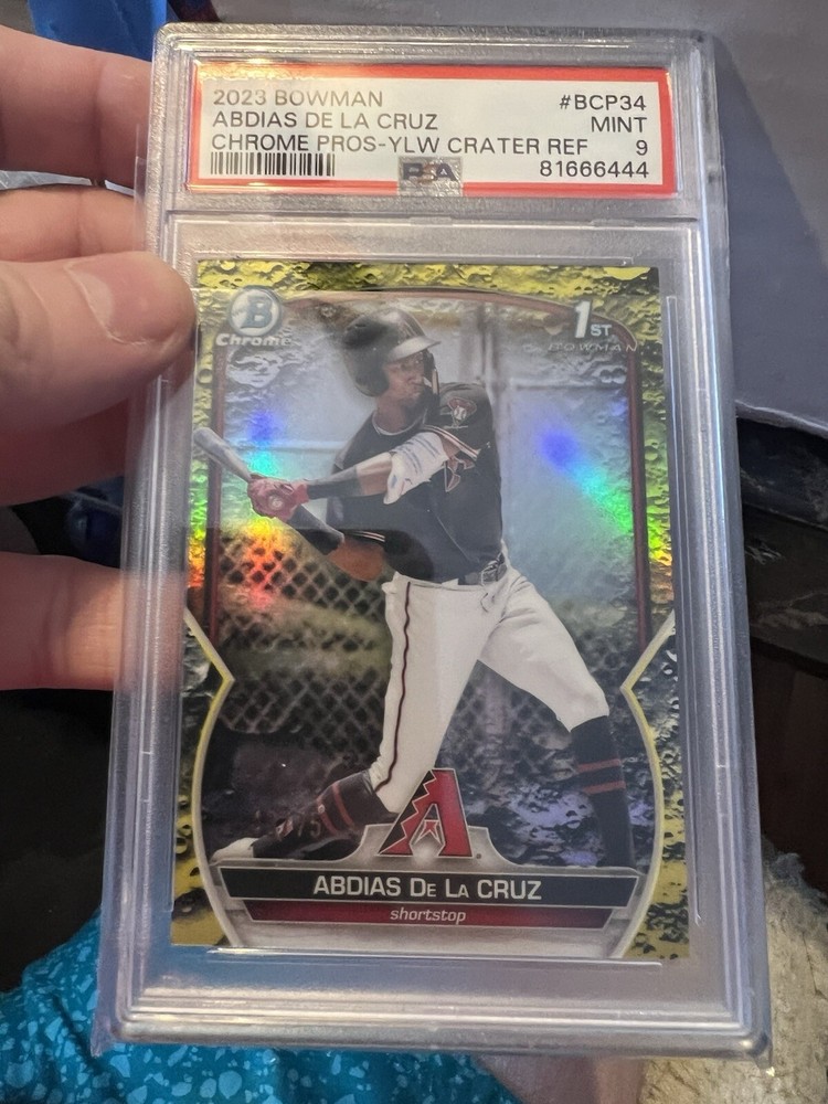 2023 Bowman Chrome Abidas De La Cruz⚡️YELLOW LUNAR #d/75⚡️PSA MINT 9