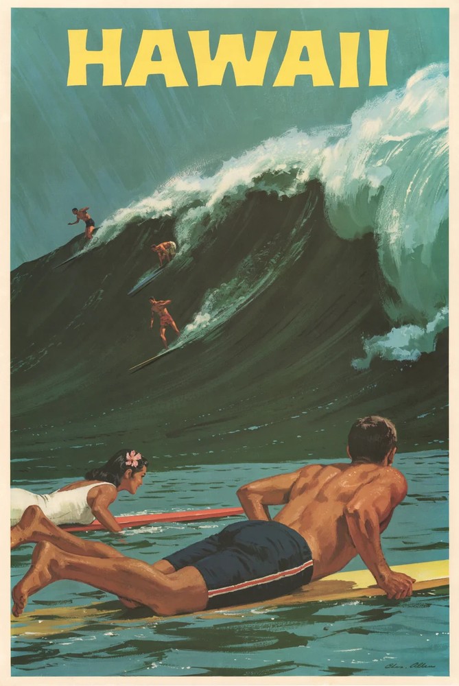 Hawaii Surfing Island Vintage Travel Poster