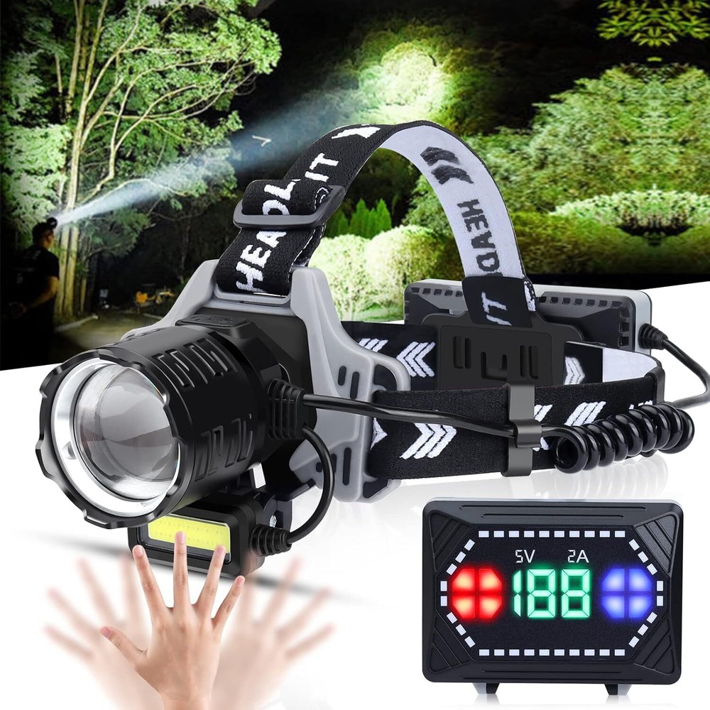 120000 Lumens Rechargeable LED Headlamp Super Bright Flashlight for Outdoor Adventures