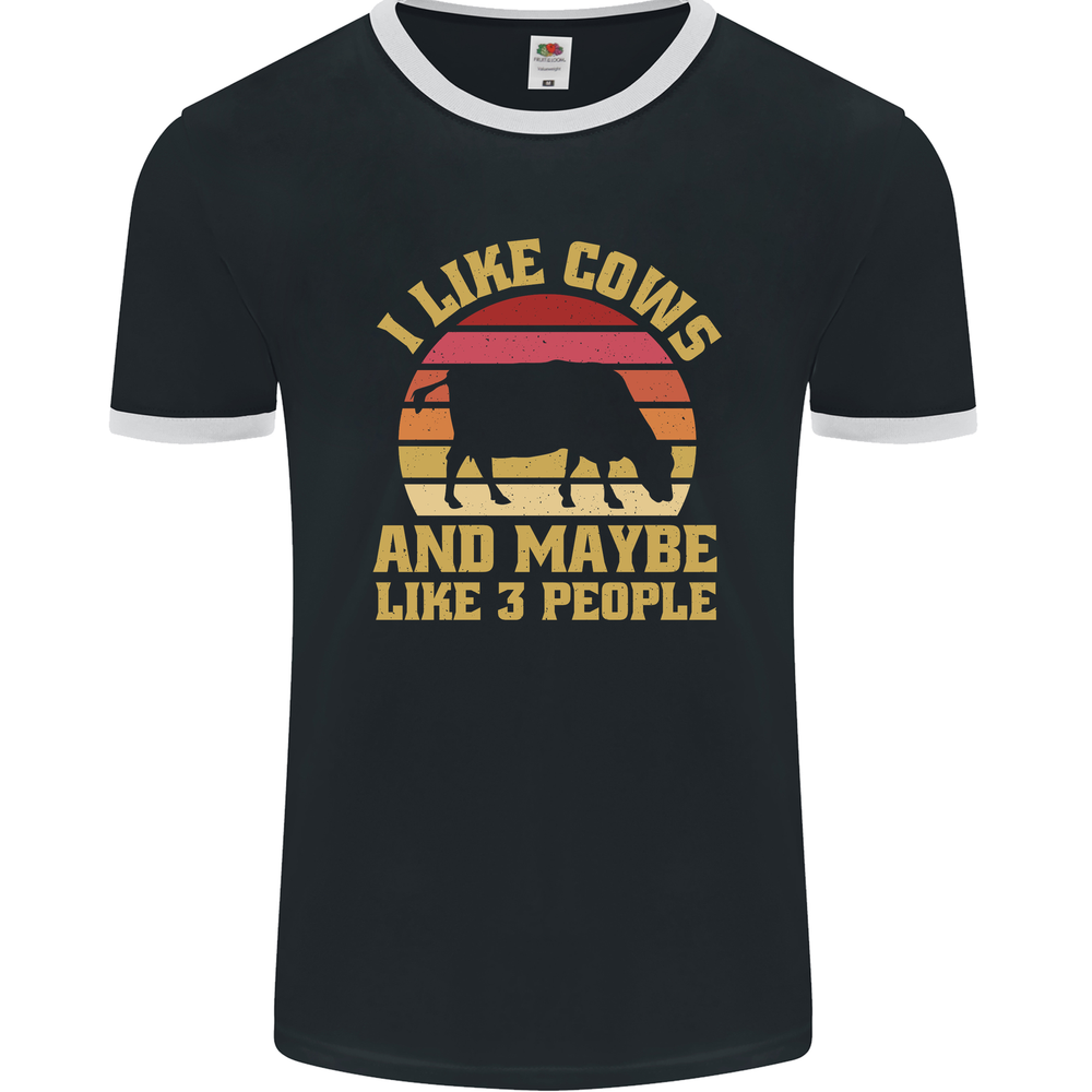 I Like Cows & 3 People Funny Sarcastic Slogan Mens Ringer T-Shirt FotL
