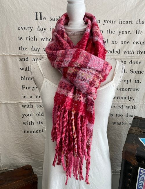 Echo Red Boucle Plaid Soft Winter Hiking Scarf New Skiing Camp