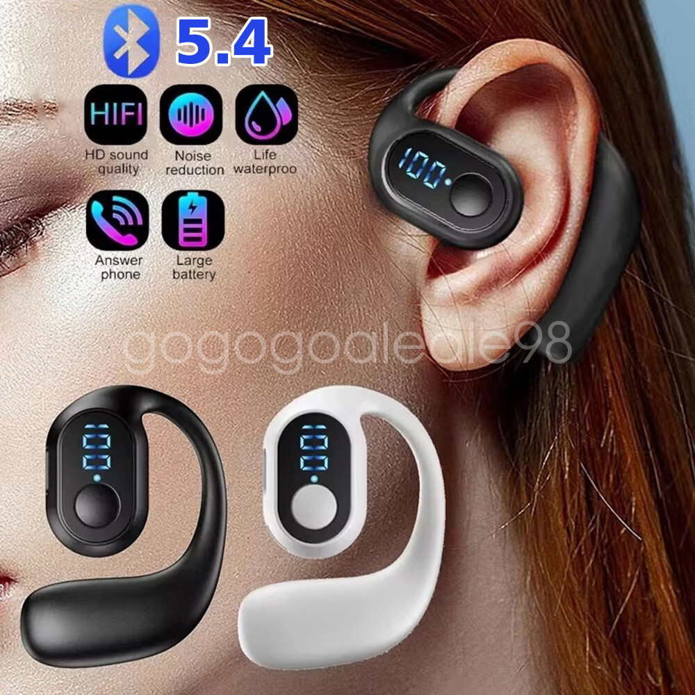 Wireless Bluetooth 5.4 Earbuds with Digital Display Waterproof Ear Hook Design