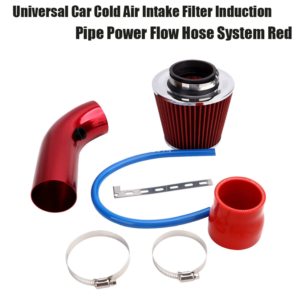 Universal Car Cold Air Intake Filter Induction Pipe Power Flow Hose System Red