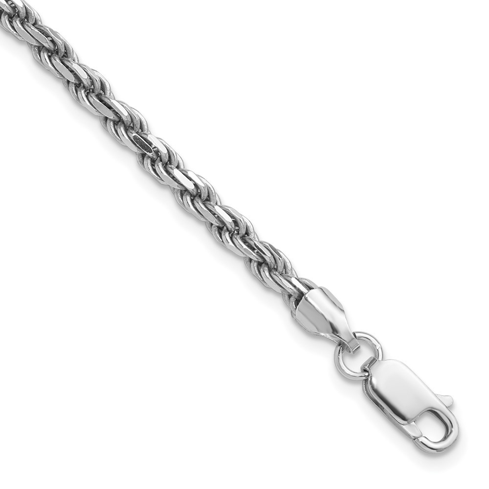 Sterling Silver Rhodium-plated 3.2mm Diamond-cut Rope Chain Anklet 10