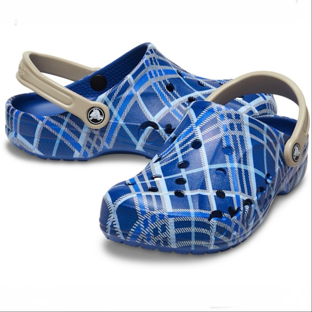 Crocs Baya Holiday Plaid Clogs Christmas Blue Jean Comfort Sandals Mens Size 12