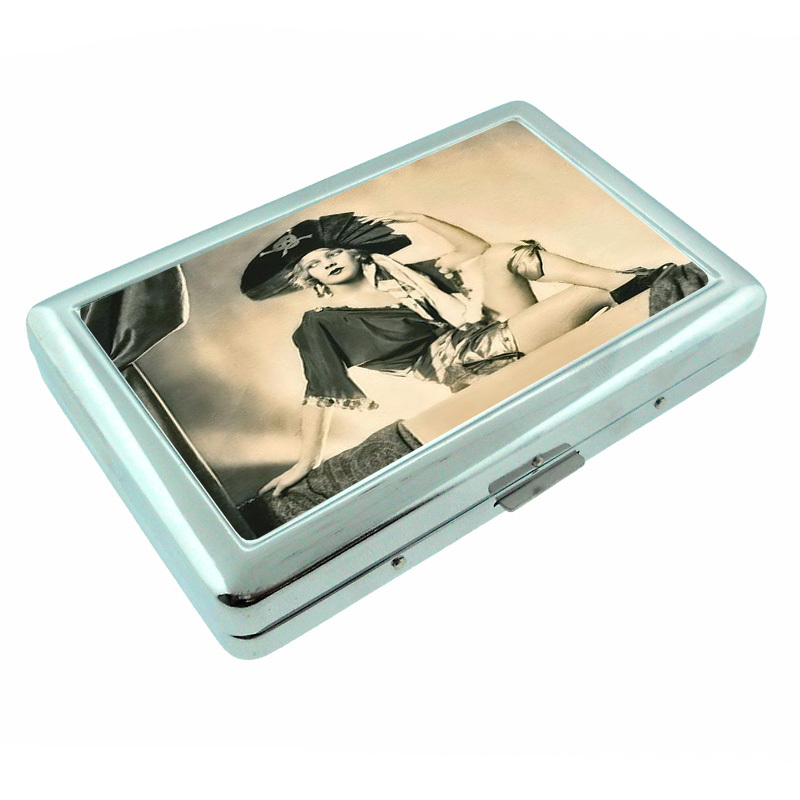 Vintage Pirate Ship D9 Silver Metal Cigarette Case RFID Protection Wallet