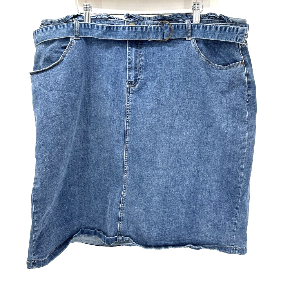 Cato Denim Jean Skirt Womens 24W Blue Stretch Belted Ruffled + Pockets Est 1946
