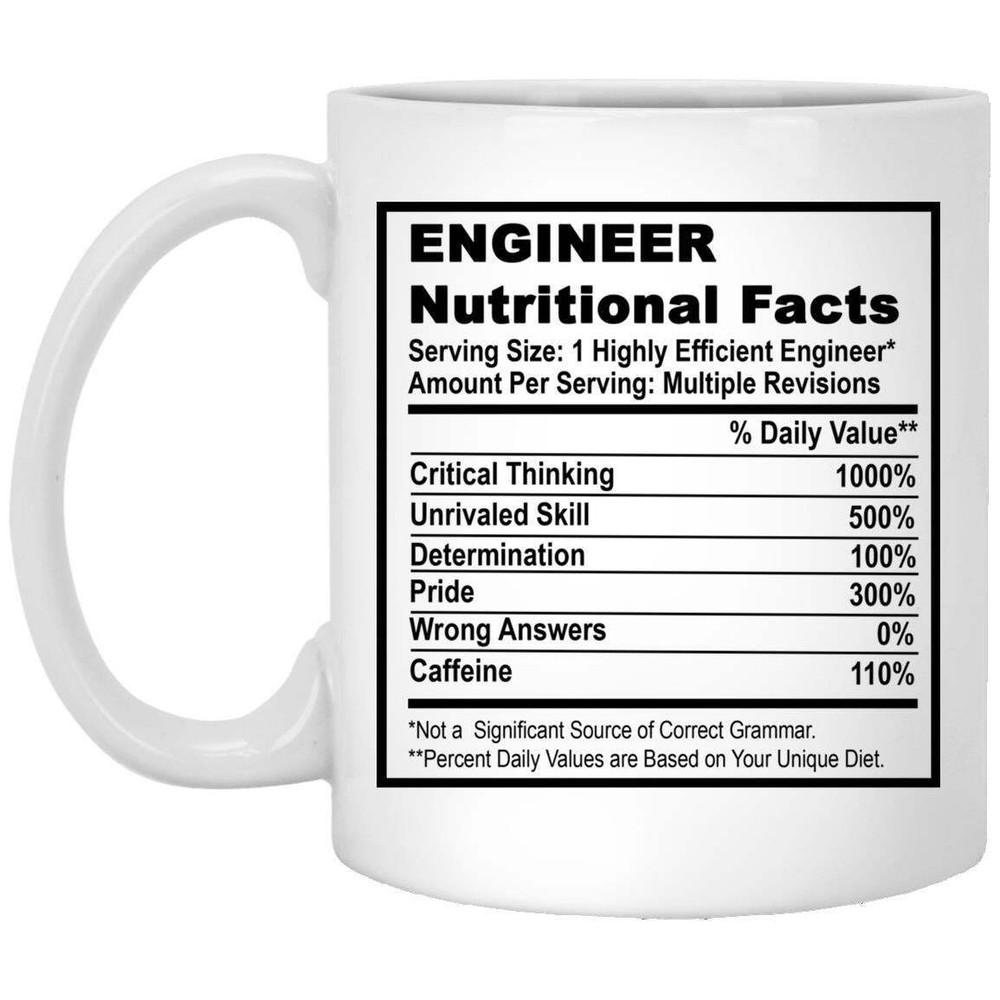 Engineer Nutritional Facts Coffee Mug Nutritional Facts Funny Coffee Mug Funny