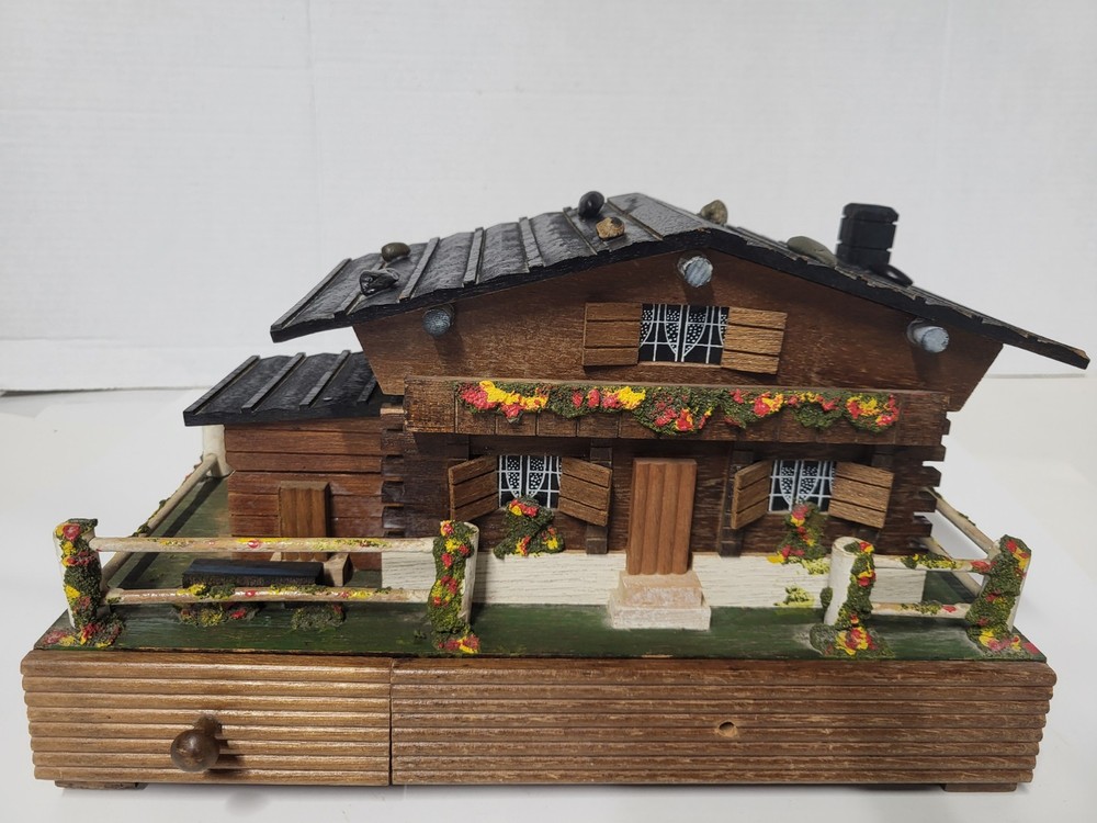 Vintage Working Himark Japan Wood Cottage Music Jewelry Box Raindrops Keep Falli