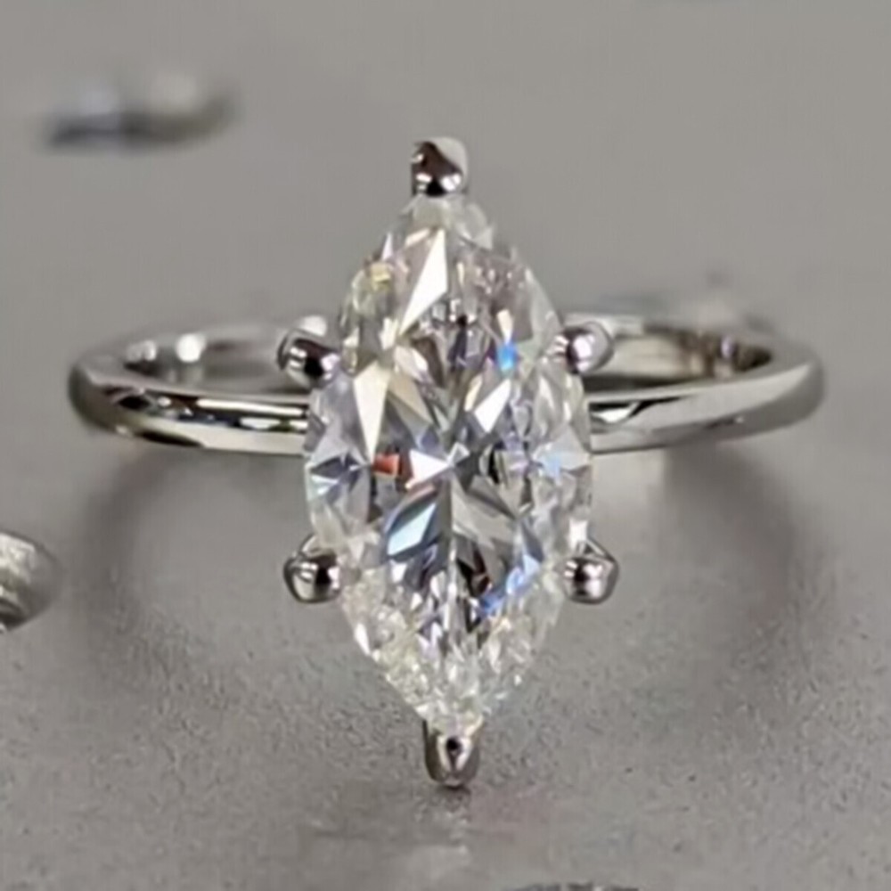 16.50 Ct. Marquise Cut White Diamond Ring 925 Silver – Treated & Certified