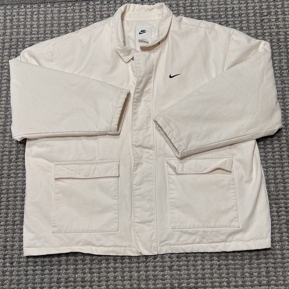 Vtg Nike Jacket Mens 3XL Off White Chore Canvas Utility Workwear Quilt Lined Y2K