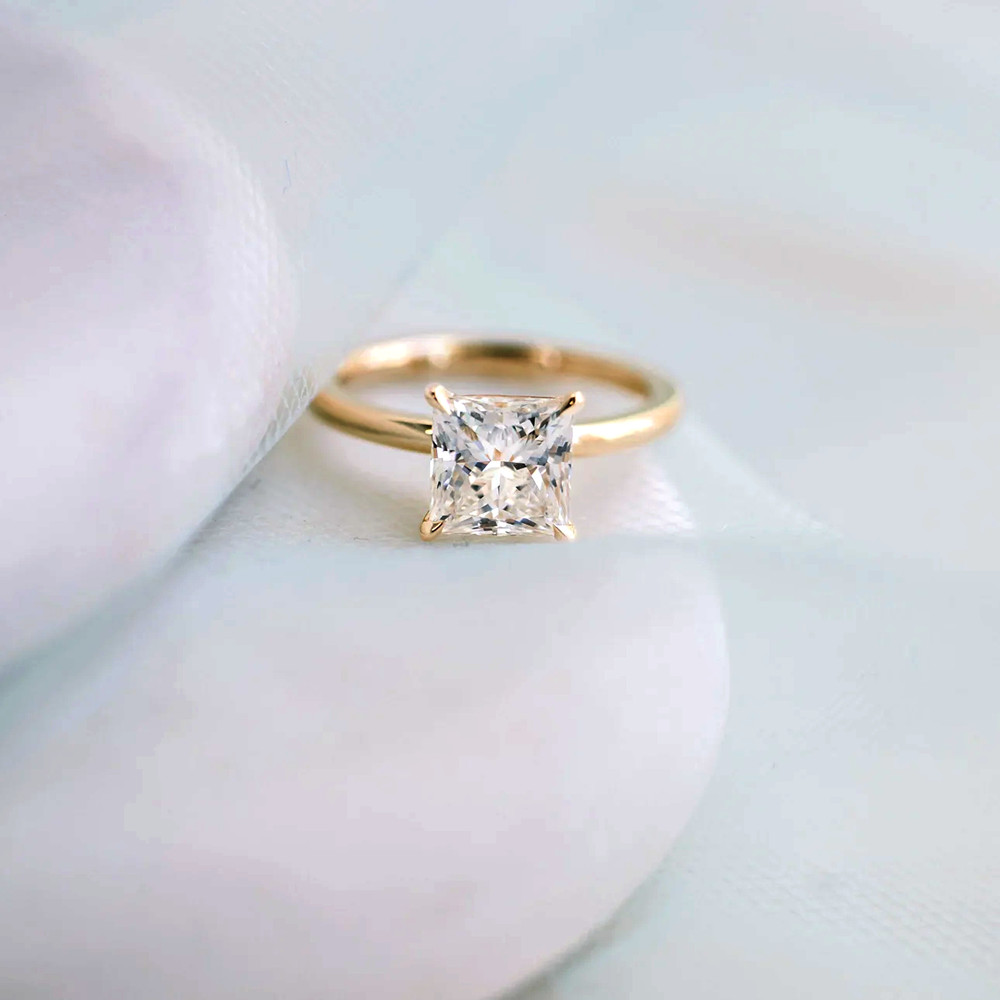 18k Yellow Gold Wedding Ring Princess Cut 2.50 Ct IGI Lab Created Diamond