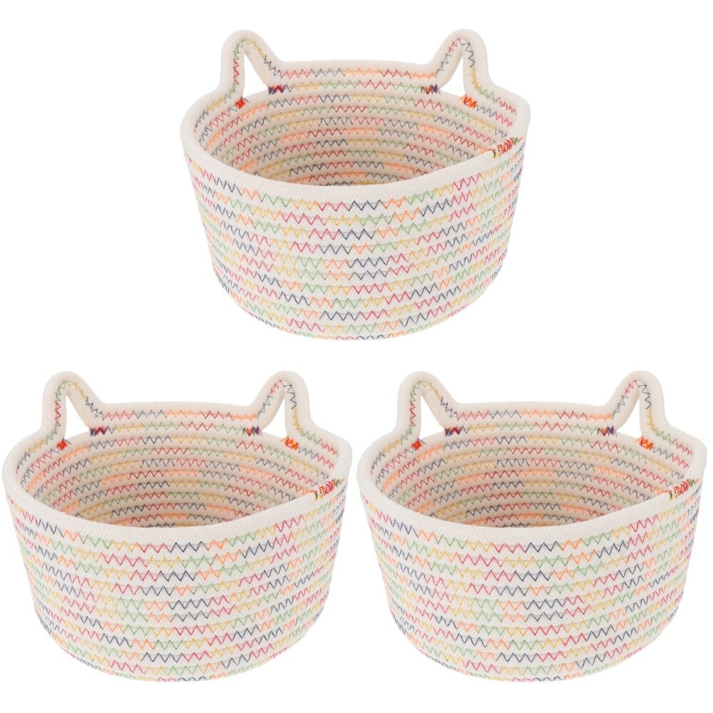 Set of 3 Bins Storage Box Space-saving Cotton Rope Basket Baby