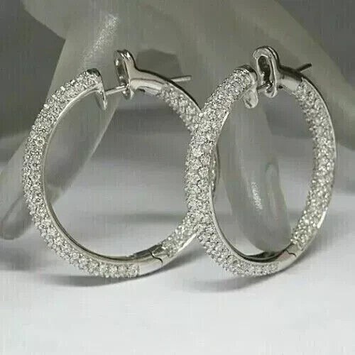 14K White Gold Plated 2Ct Round Cut Simulated Diamond Women's Fancy Hoop Earring