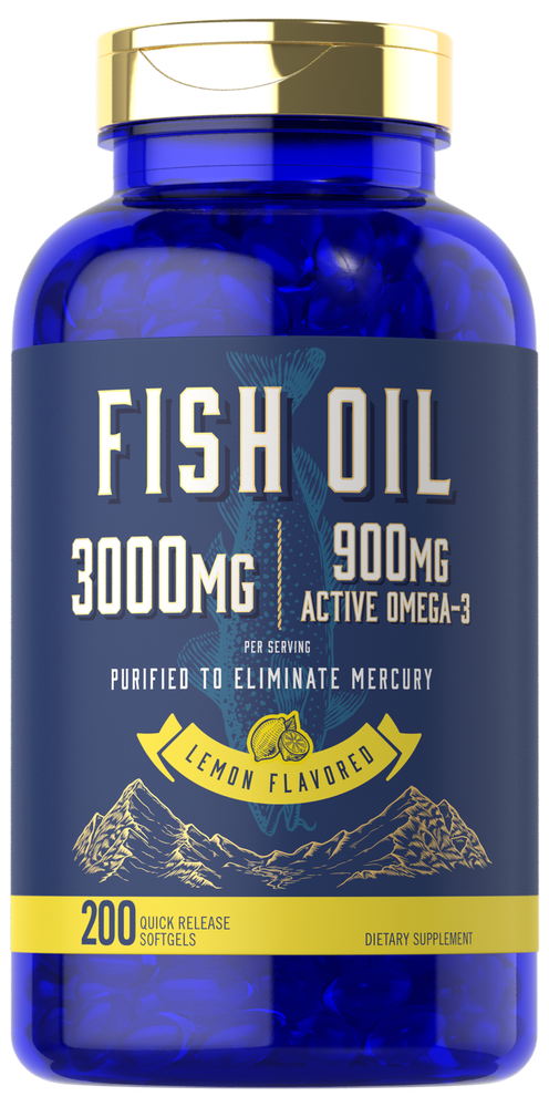 Fish Oil 3000mg | 900mg Omega 3 | 200 Softgels | Lemon Flavor | by Carlyle