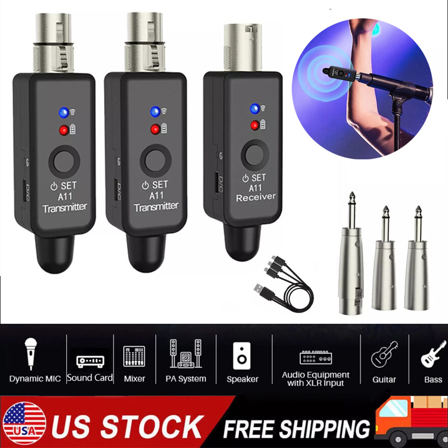 Wireless XLR Adapter System Dual Transmitter and Receiver for Mic Guitar Mixer
