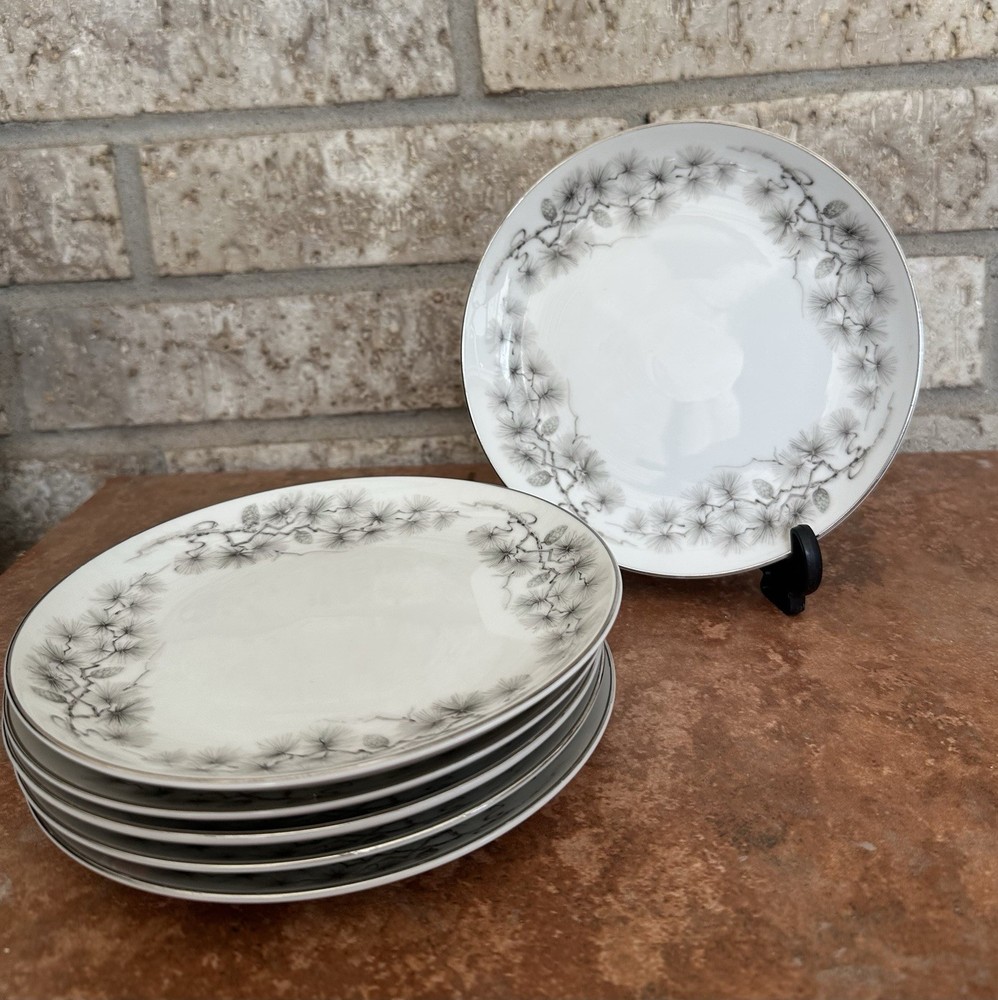 AutumnPineBy Violet 6 Bread/ Butter Plates 6.25in Pine Cone/Needles On Branches