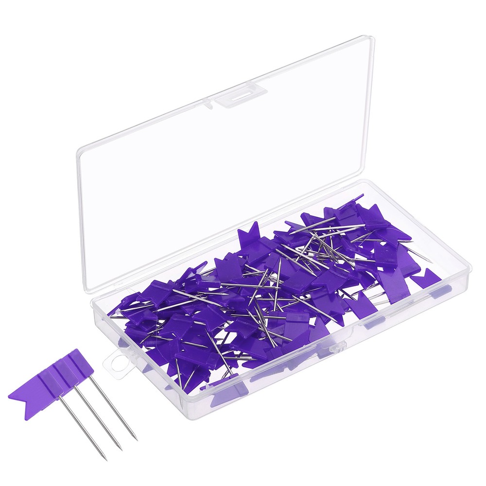 100Pcs Purple Flag Push Pins for Cork Board Marking and Decor