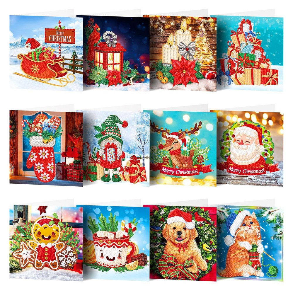 Christmas DIY Cards Kit Rhinestones 5D Gem Art Painting Cards Making Accessories