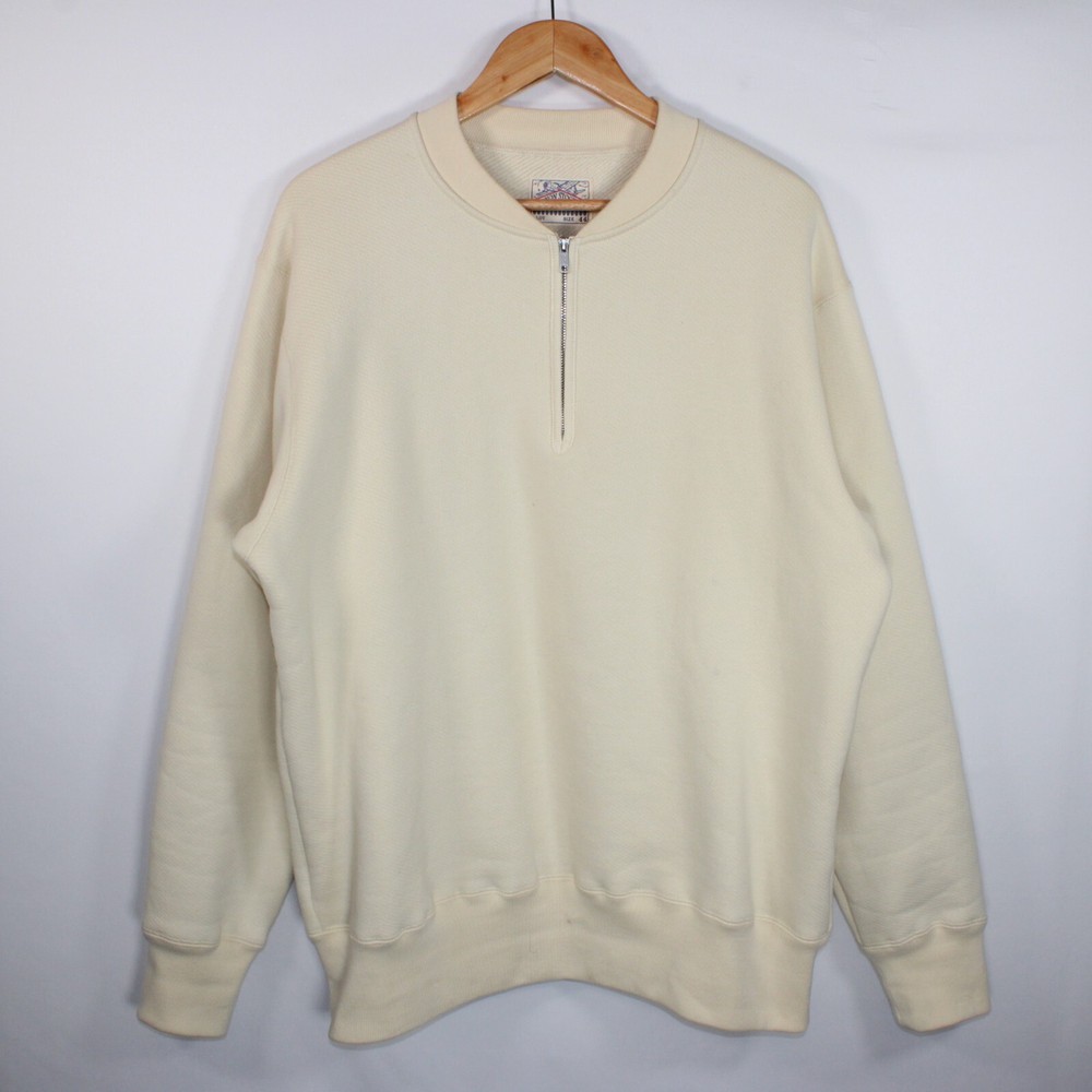 Heavy Knit Military Sweater Mens XL Cream 1/4 Zip 80s Vintage USN Zipper Pullover