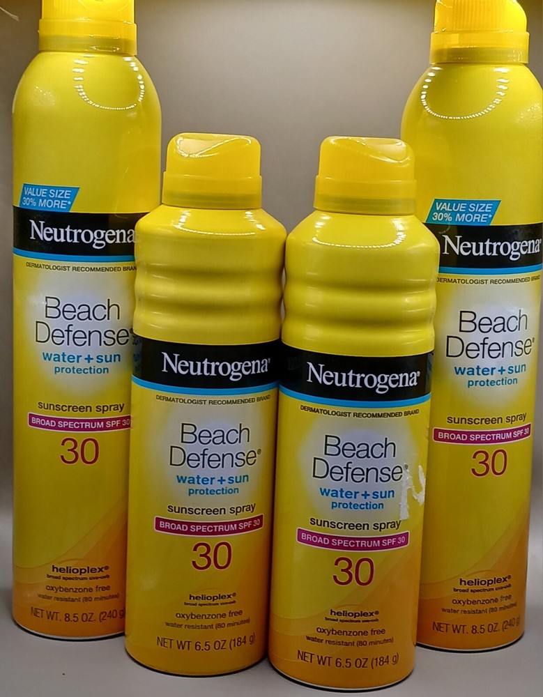 Neutrogena Beach Defense Sunscreen 8.5 OZ Spray Lotion SPF 3 & 6.5oz (Pack Of 4)