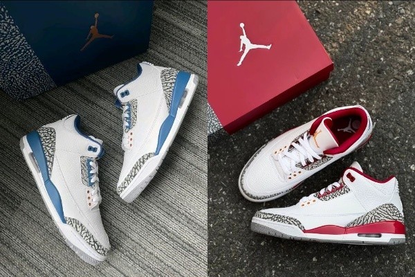Jordan Air Jordan 3 Retro Cardinal Red & White True Blue Mid Top Basketball Shoes