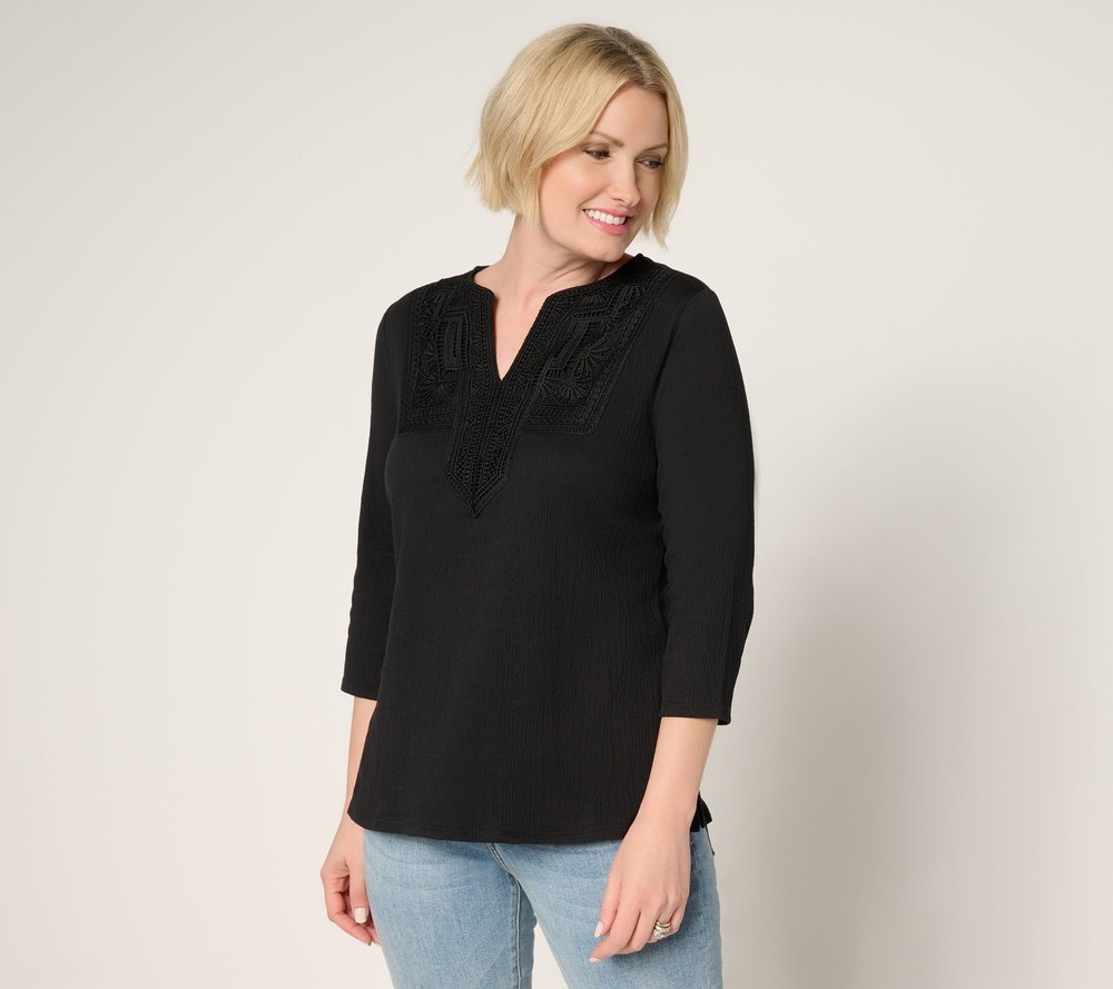 Belle by Kim Gravel Women's Top Sz XS Packabelle Gotta Getaway Lace Black