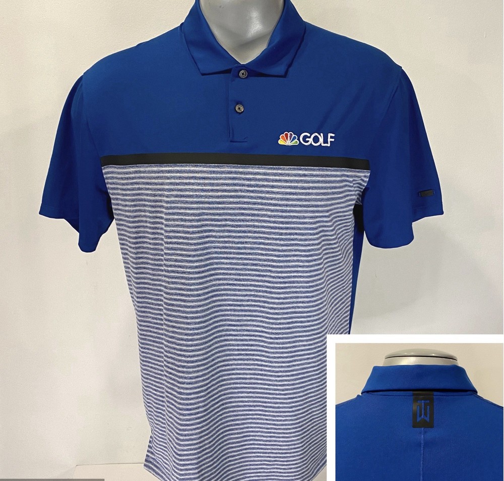 Nike Dri-Fit Tiger Woods M Medium Polo Shirt Mens Golf Blue Short Sleeve