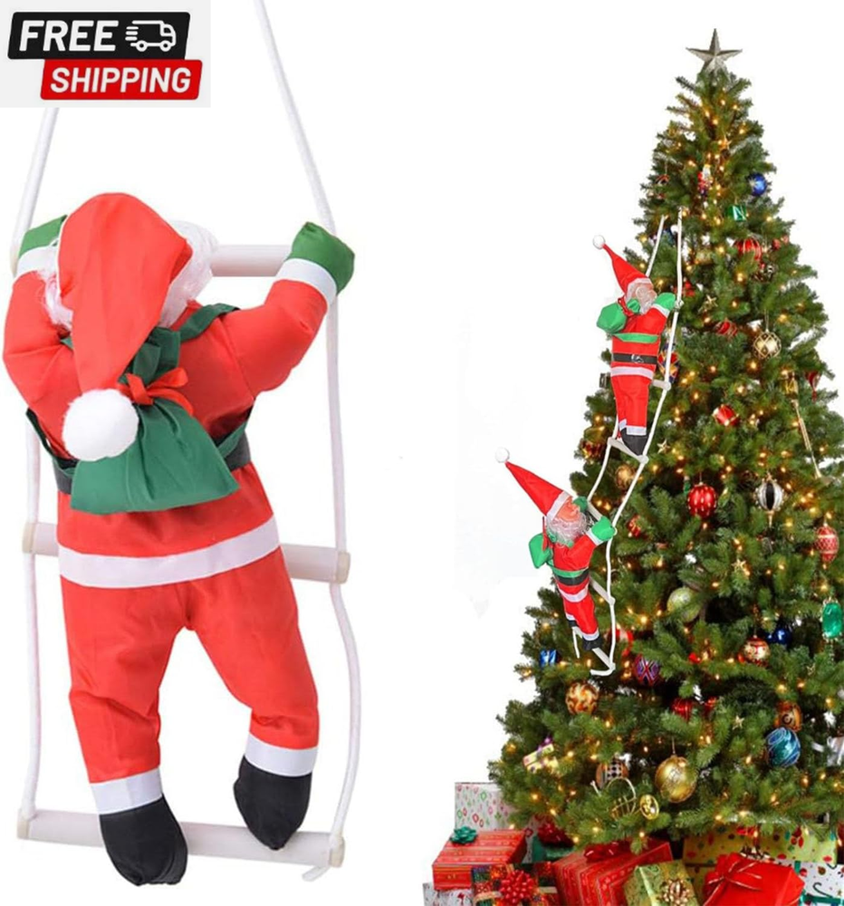 Santa Claus Climbing on Rope Ladder Christmas Ornament for Christmas Tree Party