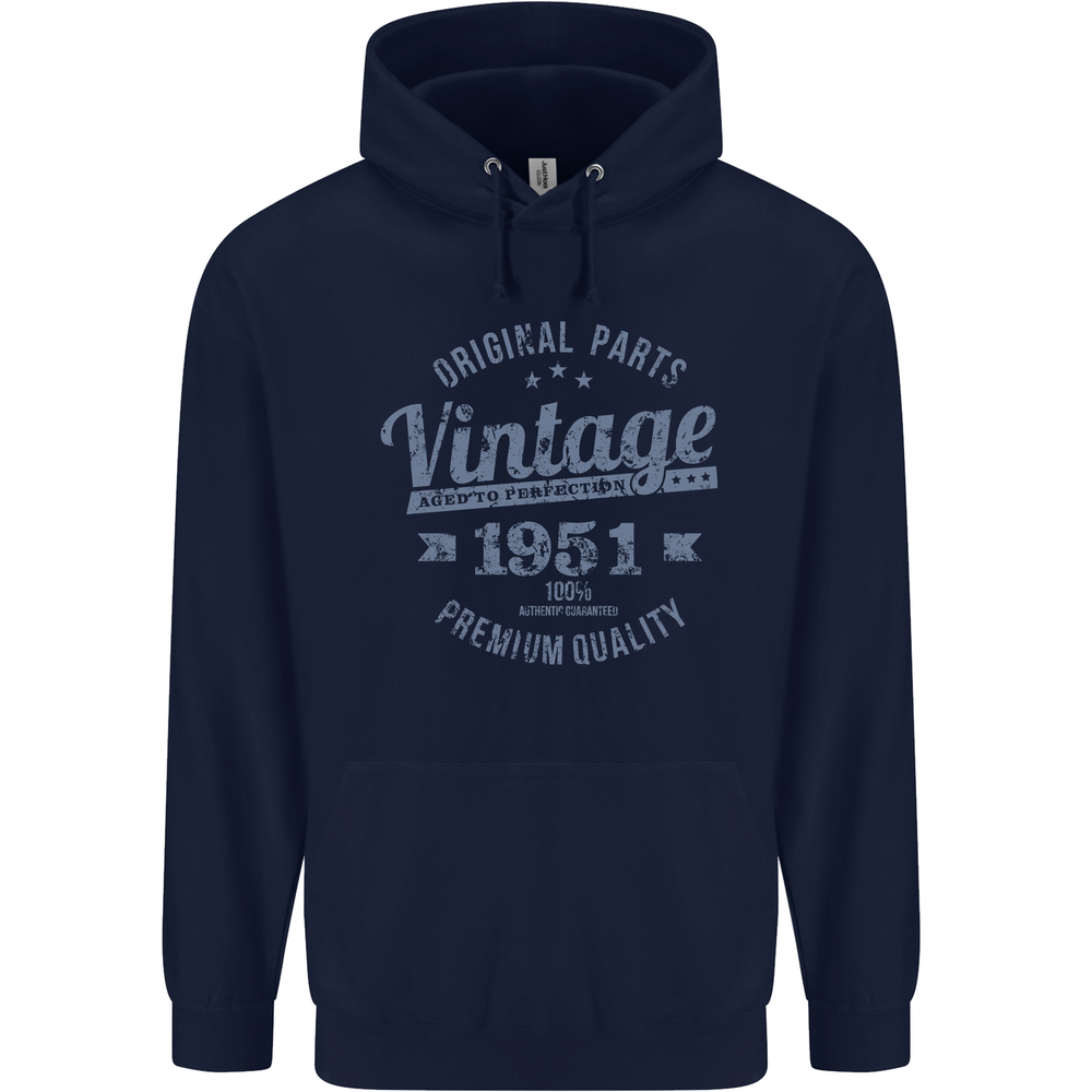 Vintage Year 73rd Birthday 1951 Mens 80% Cotton Hoodie Navy Blue