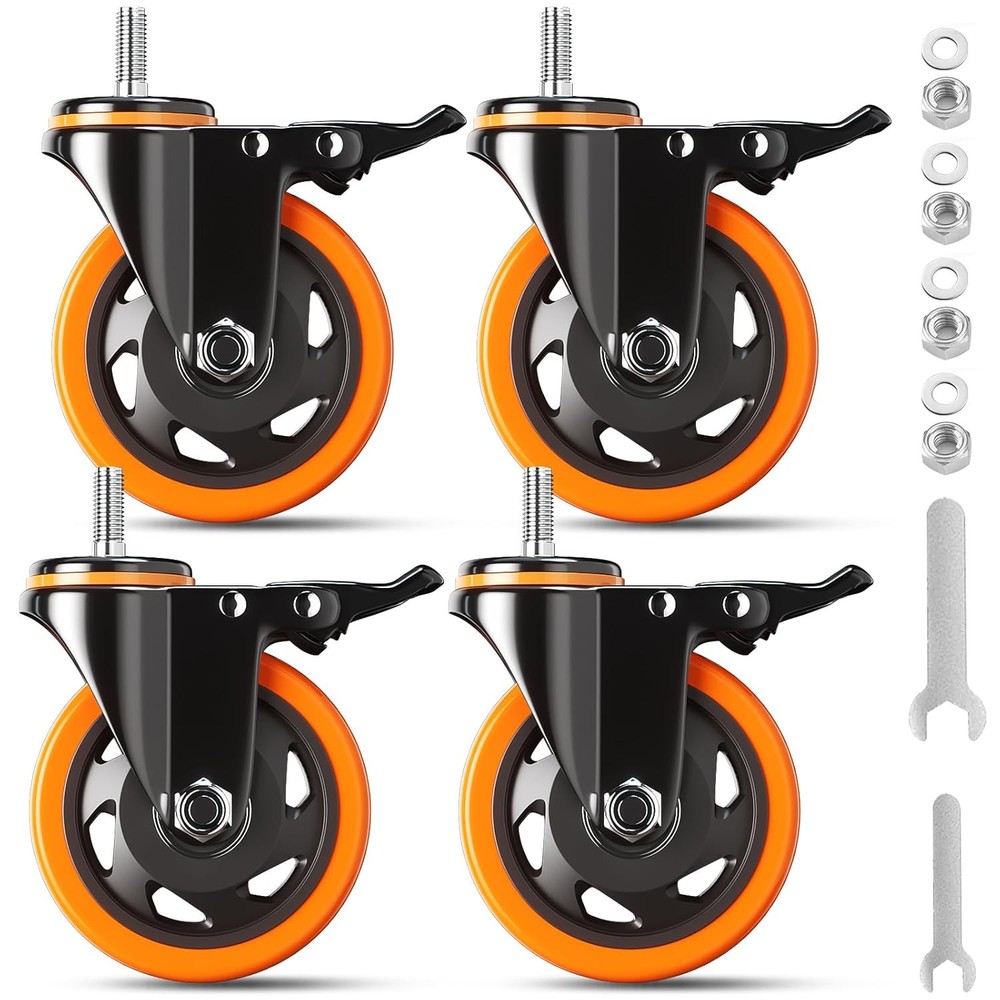 4 Inch Caster Wheels 2200Lbs, Threaded Stem Casters Set of 1/2
