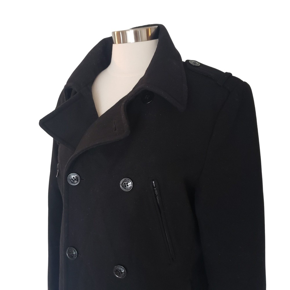 Kenneth Cole Black Wool Blend Double Breasted Peacoat Size S