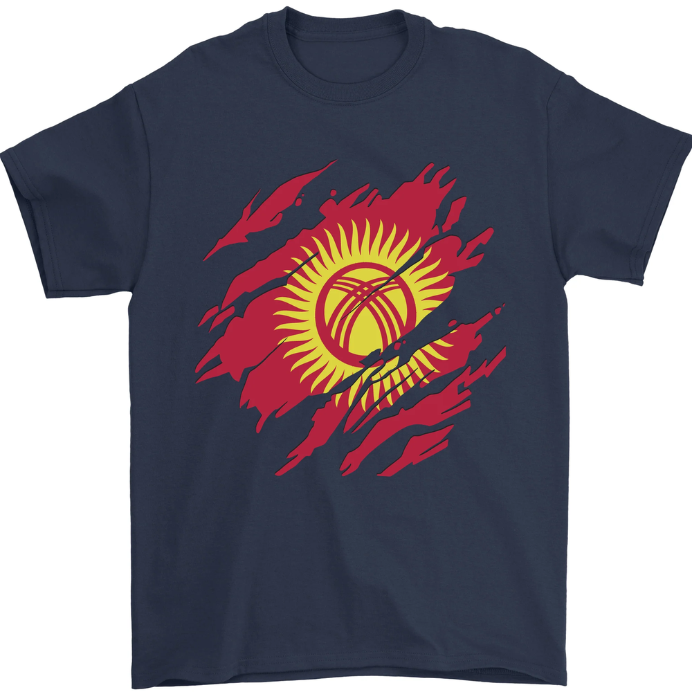 Torn Kyrgyzstan Flag Kyrgyz Day Football Mens T-Shirt 100% Cotton