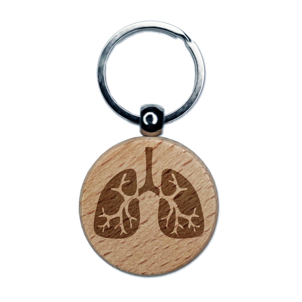 Lungs Anatomy Organ Body Part Engraved Wood Round Keychain Tag Charm