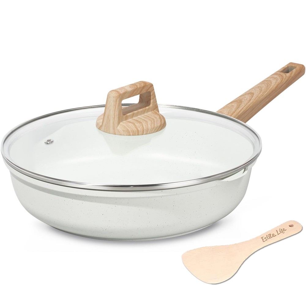 Nonstick Frying Pan Skillet with Lid, Healthy Granite Coating Egg Omelette Pa...