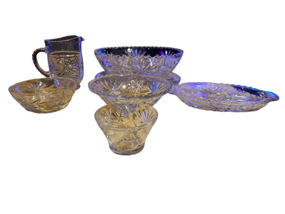 Vintage Star of David 7-Piece Anchor Hocking Clear Glass Set