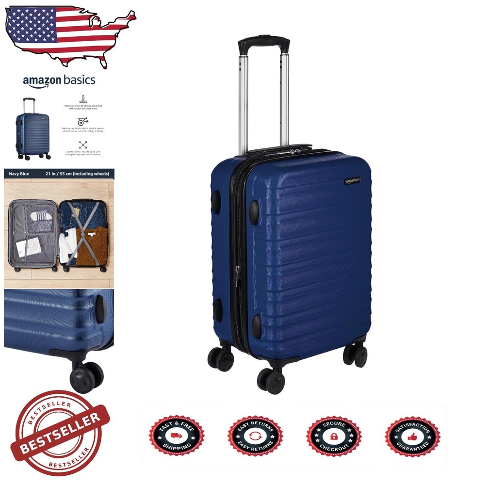 Scratch-Resistant 21-Inch Navy Blue Carry-On Spinner Luggage with Organizer