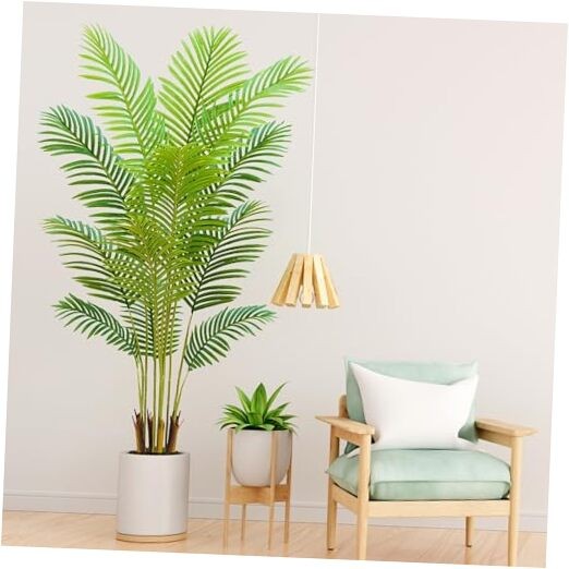 Artificial Palm Tree Indoor 5ft with White Pot,Realistic Leaves 5ft Palm Tree