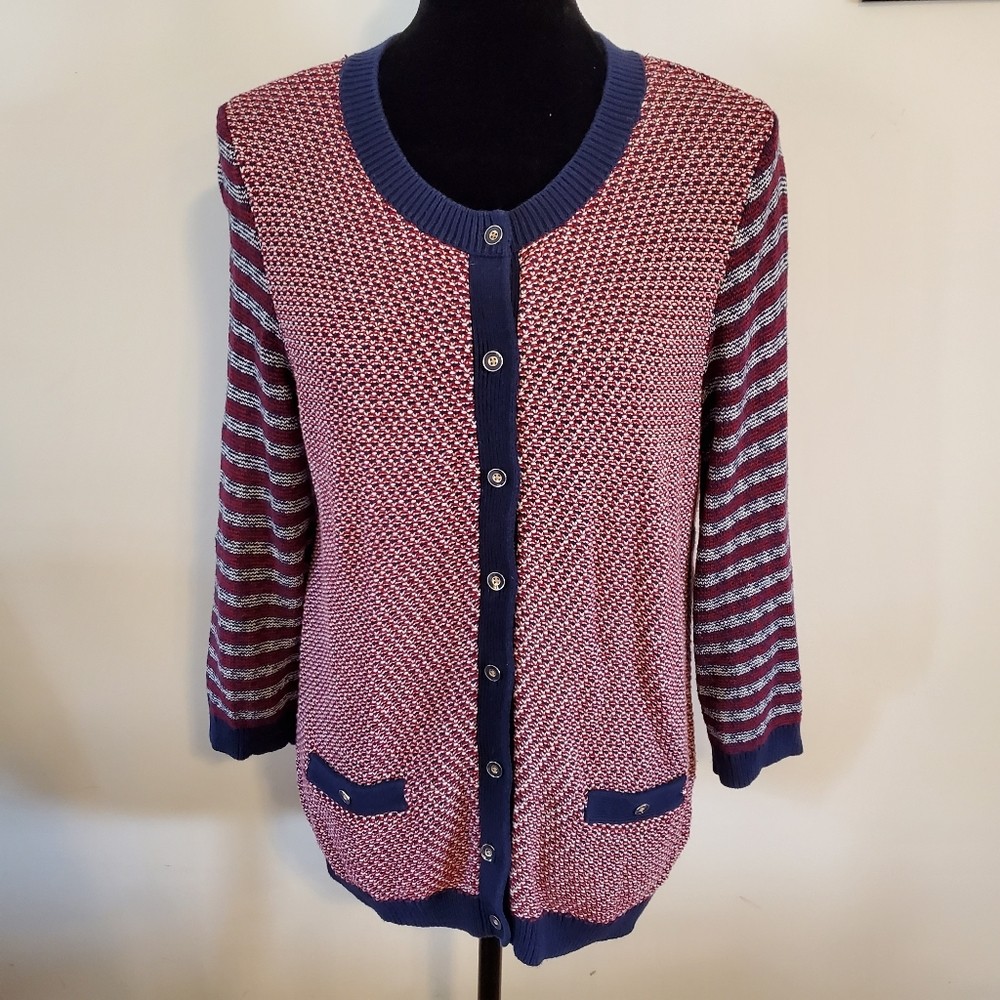 Tommy Hilfiger Womens Large Multicolor Knit Button-Up Cardigan Sweater