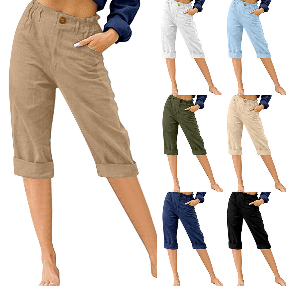 Women's 3/4 Shorts Cropped Ladies Summer Pants Stretch Capri Trousers Plus Size❃