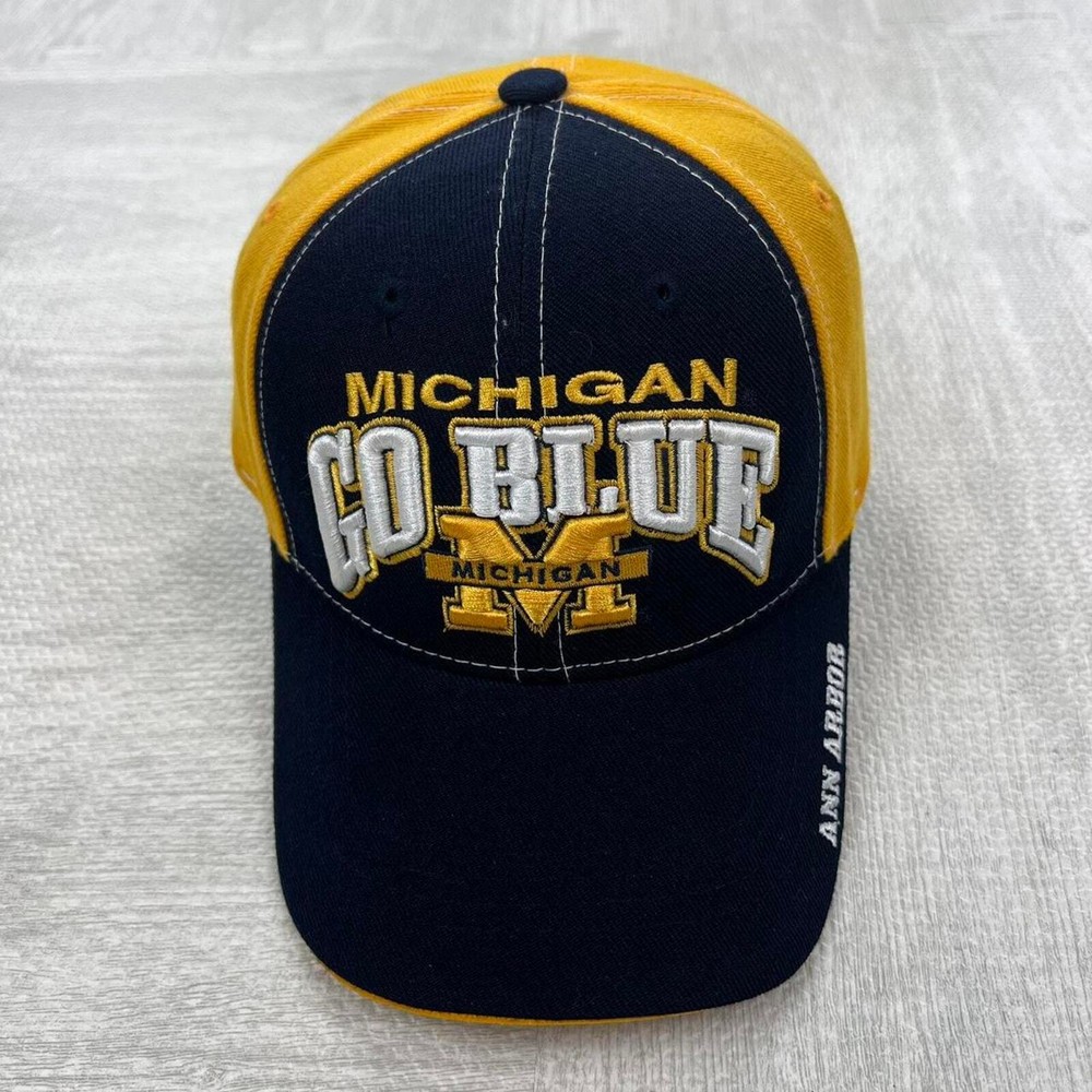 Vintage 90s Michigan Wolverines Snapback Hat Blue Yellow NCAA College Go Blue