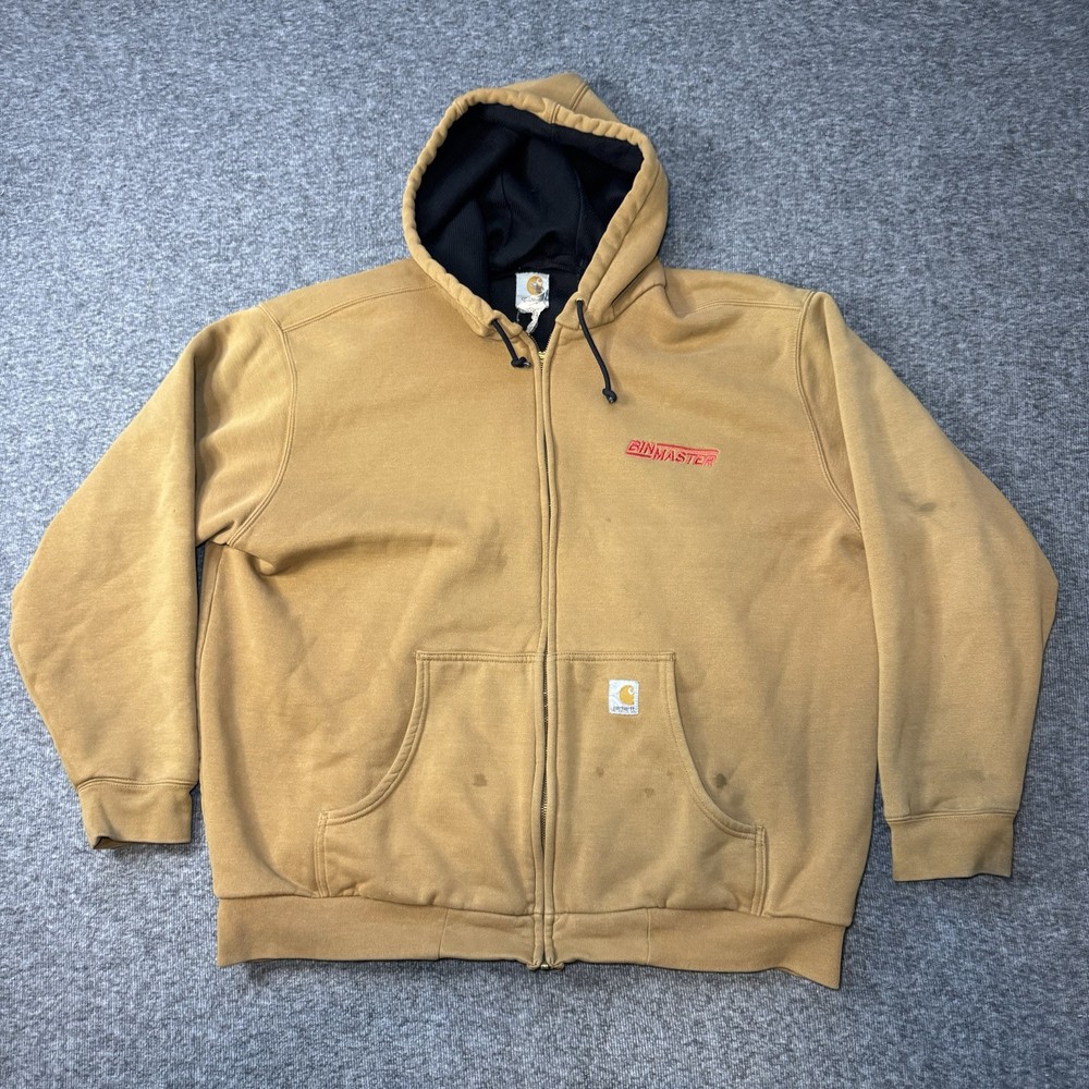 Vintage Carhartt BinMaster Logo Hooded Insulated Jacket Mens XL Brown Full Zip  