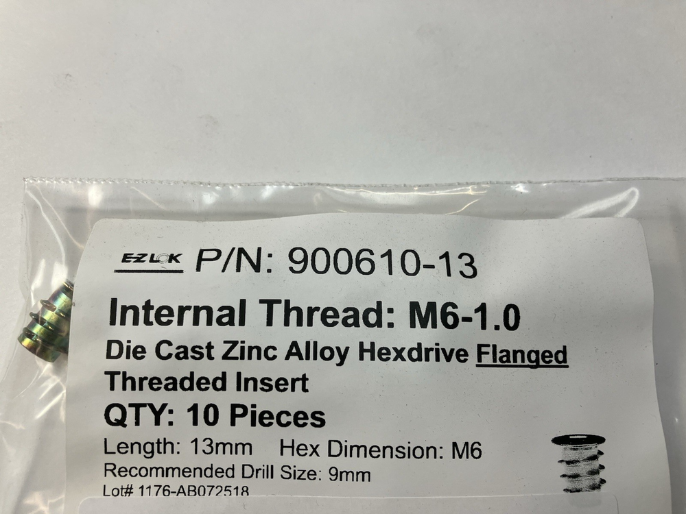 EZ-LOK M6 13MM Die Cast Zinc Alloy Hex-Drive Flanged Threaded Inserts 10 Pcs