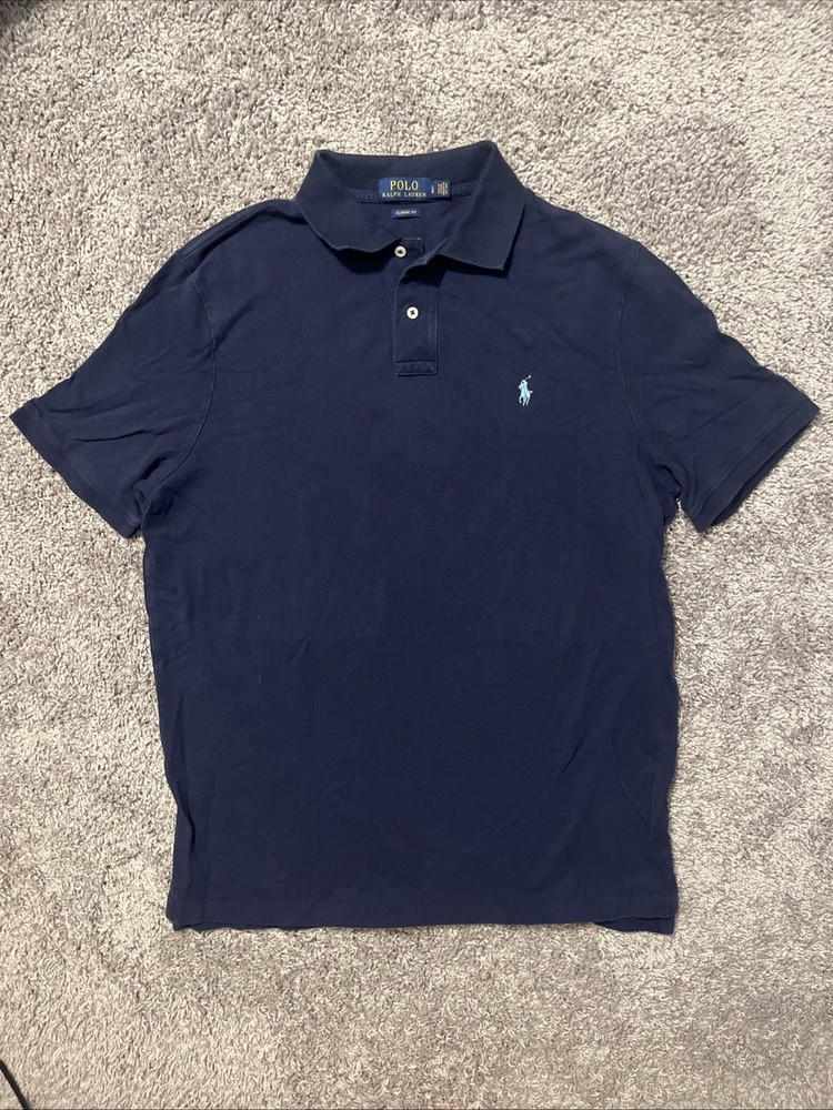 Polo Ralph Lauren Mens Classic Fit Polo Shirt Blue Pony Logo Casual Large