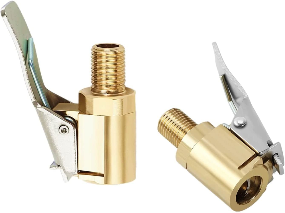 Tire Air Chuck with Clip Adapter, Brass Locking Tire Inflator Nozzle Adapter Co