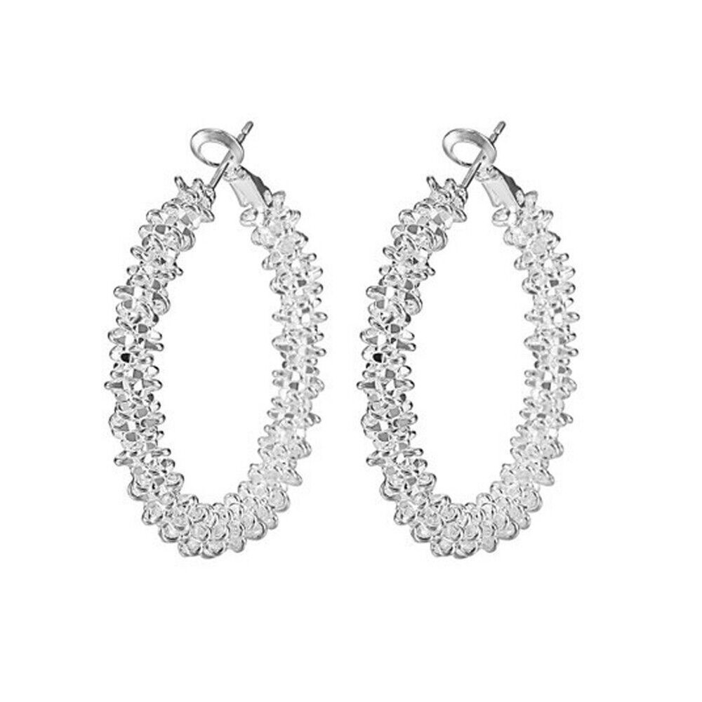 Women Big Hoop Earrings Large Loop Circle Alloy Jewelry Ear Rings (Silver)