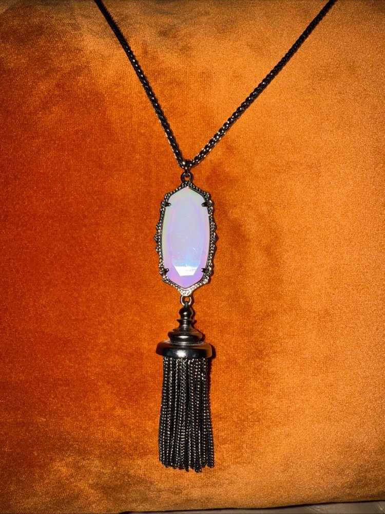 Kendra Scott Mystic Bazaar Gunmetal Iridescent Opalite Everly Drop Necklace