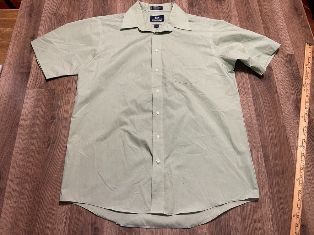 Stafford Shirt, Men's Size 16.5, Green, Button Up, Short Sleeve, Broadcloth
