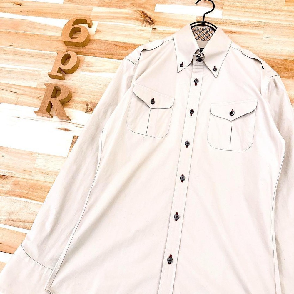 Burberry Black Label Stretch double pocket long sleeve shirt S beige F/S from Ja