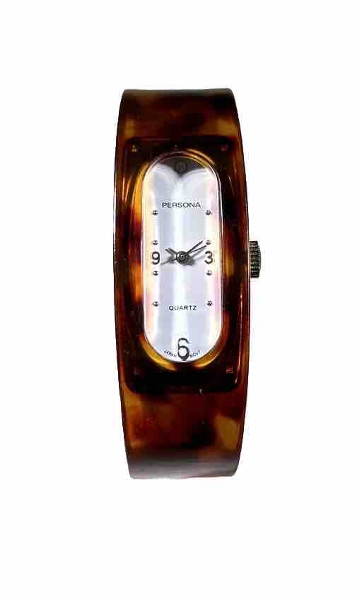Ladies Persona Fashion Tortoise Tone Hinged Cuff Bracelet Analog Watch Untested